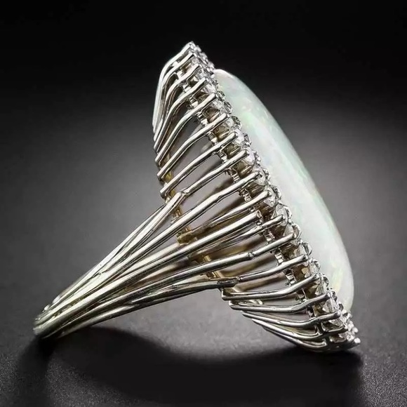 925 sterling silver Oval Opal Zircon Gemstone Ring - Picture 3 of 9